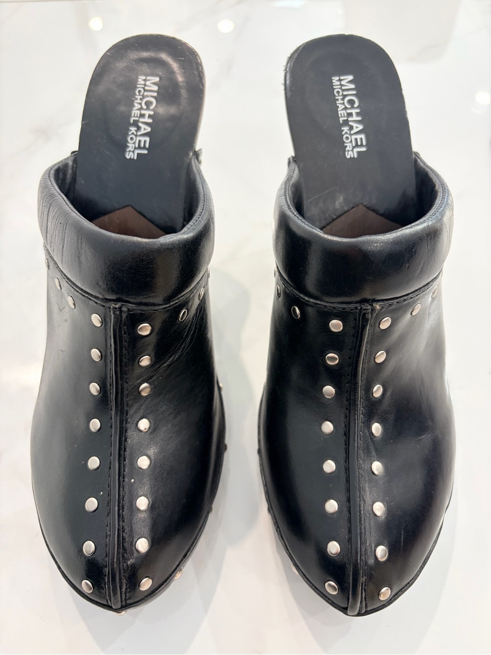 Michael Kors Black Studded Leather Slip-On Mules - NEW